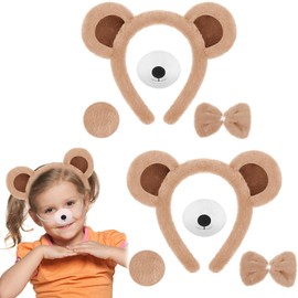 Harrycle 8 Pcs Bear Costume Set Bear Ears Headband Tail Nose Bear Accessories for Boys Girls Adult School Cosplay Carnival(Light Brown)