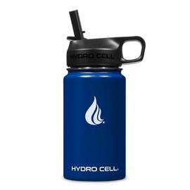 HYDRO CELL Stainless Steel Insulated Water Bottle with Straw - For Cold & Hot Drinks - Metal Vacuum Flask with Screw Cap and Modern Leakproof Sport Thermos for Adults (Navy 14oz)