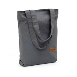 By Bers Leon Premium Shopping Bag Tote Bag Fabric Bag with Long Handle Thick Canvas Sturdy Woven Cotton 38 cm x 34 cm x 10 cm, Et_canvas_dark grey