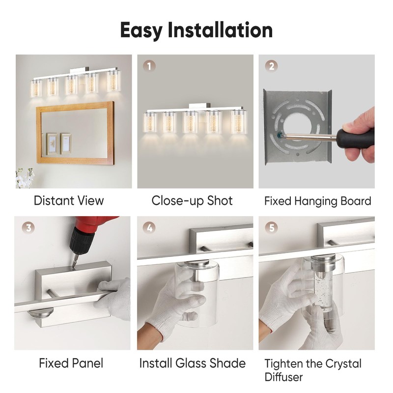 LED Modern Bathroom Light Fixtures Over Mirror, 5-Light Brushed Nickel