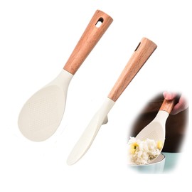 Silicone Rice Spoon Paddle Standing Spatula, Heat Resistant Scooper Cooking Utensil for Sushi Rice, Mashed Potato (White)