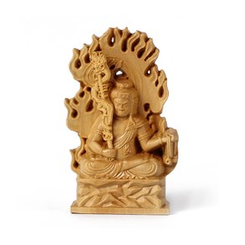 Fudo Myoo Buddha Statue, Wood Carving, High Quality Natural Boxwood Carving, Wooden Buddha Statue, Five Great Myoo Noichi, Lucky Twelve Zodiac Amulets, Prayer, Evil Protection (Height 2.8 x Width 1.5