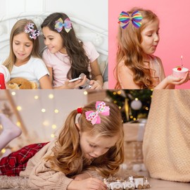 12Pcs 4" Hair Bows Clips Grosgrain Ribbon Alligator Clips Hair Bows Barrettes Hair Accessories for Girls Kids Teens Children Toddler Glitter Girls Hair Bows