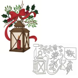 Farol de Navidad troquelado de metal, marco de vela de Navidad, arco de hojas de corte, plantillas de corte para manualidades, papel decorativo para álbumes de recortes, tarjetas