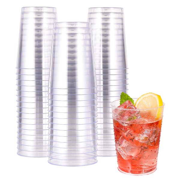 JOLLY CHEF 10 oz Clear Disposable Plastic Cups 50 Pack, Clear Plastic Cups Tumblers, Heavy-duty Party Glasses, Disposable Cups for Wedding, Thanksgiving,Halloween,Christmas Party