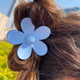 Jugielu Large Flower Hair Claw Clips Big Floral Hairclip Candy Acrylic Huge Claw Clip Cute Blue Flower Hair Headclip Matte Flowers Hair Accessories for Women Headdress