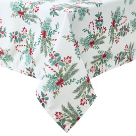 Laura Ashley Decorative Tablecloth, Wrinkle and Stain Resistant, Spillproof Water Repellent, Easy Care Washable Polyester Fabric for Dining, Kitchen, Holiday, Party, 70" Round, Candy Cane