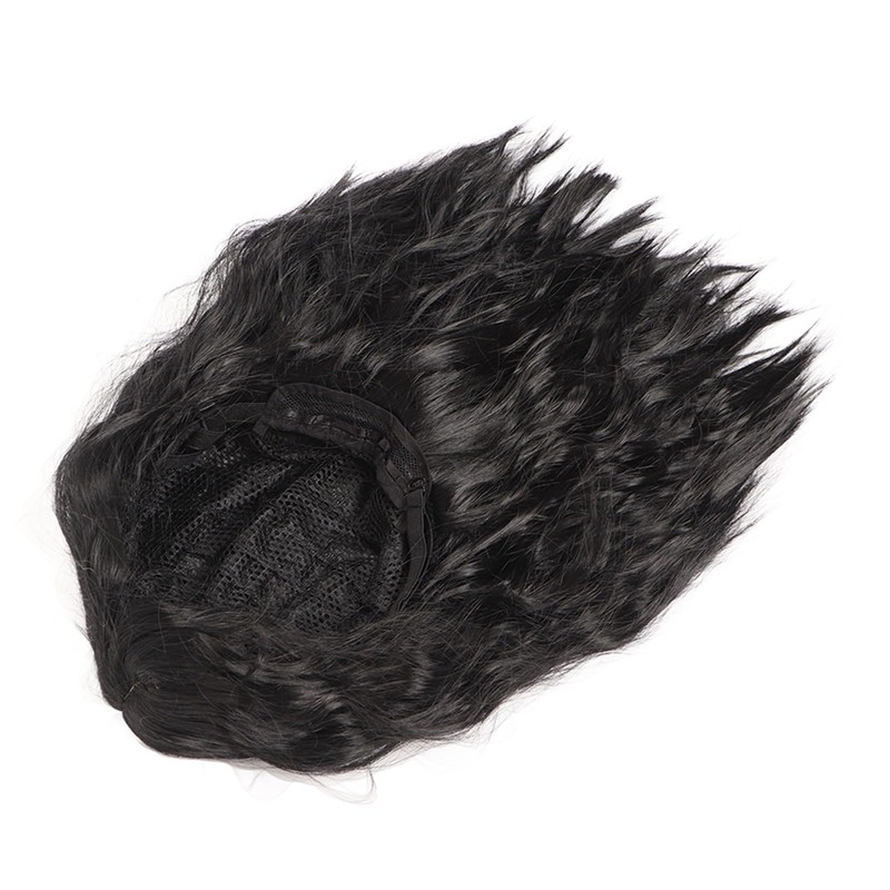 Peluca Ondulada Negra Corta, Peluca Sintética de Moda con Flequillo