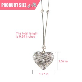Zpana Bling Heart Car Hanging Accessories, Crystal Rhinestone Love Heart Vehicle Rear View Mirror Pendant Ornament for Women Girls, Auto Interior Mirror Charm Decor, Universal Fit (White)
