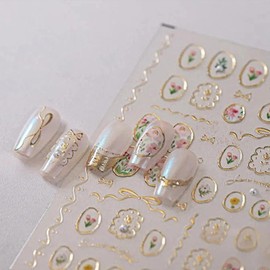 2 Pack 5D Embossed Flower Nail Stickers Tulip Nail Decals Irregular Geometric Nail Art Stickers Gold Hollow Designs Self Adhesive Nails Sticker