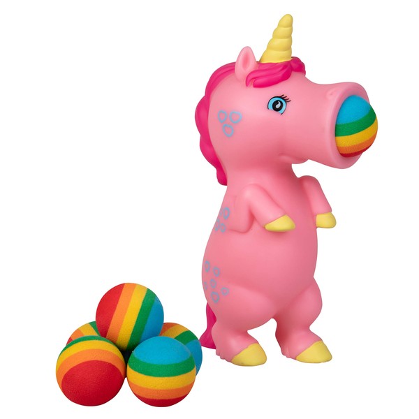 Hog Wild Pink Unicorn Popper Toy - Shoot Foam Balls Up to 20 Feet - 6 Rainbow Balls Included - Age 4+