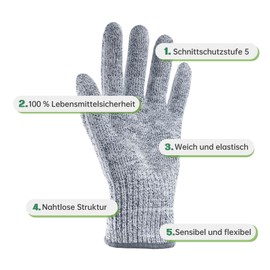 ANDANDA Cut Resistant Kitchen Gloves, High Performance Level 5 Protection, Food Safe, Safety Gloves for Horticulture/Construction Site/Kitchen, EN388 Certified, Size L, 1 Pair, Grey