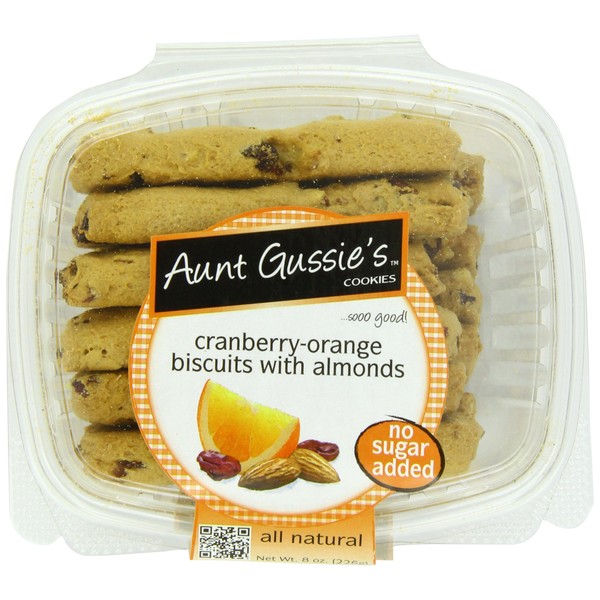 Aunt Gussie's No Sugar Added Cranberry-Orange Biscotti with Almond, 8-Ounce Tubs (Pack of 4)