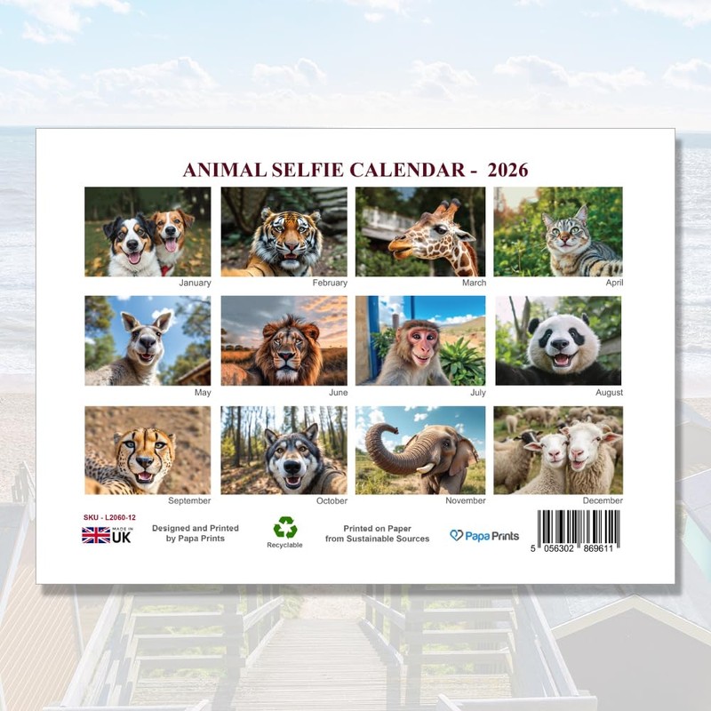 Animal Selfies Calendar 2026 A4 12 Month to View Wall