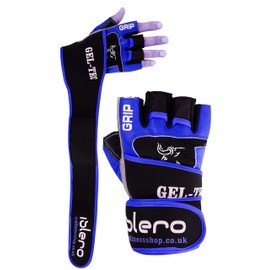 Islero Fitness Leather Weightlifting Gloves Neoprene GEL Gym Straps Wrist Support Wraps Cycling (Medium, Blue)
