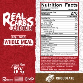 5% Nutrition Rich Piana Real Carbs + Protein | Clean Mass Gainer Protein Powder | Real Food Carbohydrate Fuel for Pre Workout/Post-Workout Recovery Meal | 3.2 lb, 20 Servings (Chocolate)