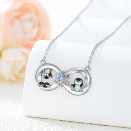LWQQWL Penguin Necklace 925 Sterling Silver Penguin Pendant Necklace Infinity Necklace Penguin Jewelry Gifts for Women