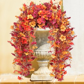 Lotus Hills Artificial Mums for Outdoors, 4 pcs Faux Flowers for Outdoor Planters, Lifelike Colorful Fall Porch Decor, Fake Sunset Mums for Yard Patio Lawn Garden, Autumn Silk Flowers for Outside