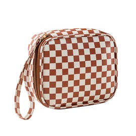 Duleylv Small Makeup Bag for Purse Portable Mini Makeup Organizer Waterproof Cosmetic Pouch for Coin Lipstick Jewelry Little Cosmetic Bag with Zipper for Women, Brown