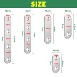 10 Pcs Straight Brackets (50 x 16 x 2mm), Bolatus Stainless Steel Mending Plates Connecting Plates Flat Straight Brace Brackets with Holes Metal Joining Plates for Wood