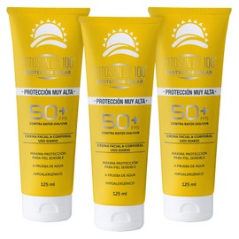 FOTOSUN UV 100 Protector Solar Facial y Corporal Bloqueador para Todo Tipo de Piel Uso Diario Protección del Sol UVA y UVB FPS 5O+ (3-Pack Adulto 125ml)