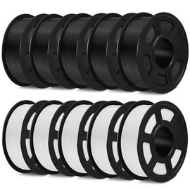 SUNLU 3D Printer Filament Bundle 10KG, PLA Plus Filament 1.75mm, Neatly Wound PLA+ Filament for Most 3D Printer, 2 Colors, 1kg Spool, Black * 5 Spools & White 5 Spools