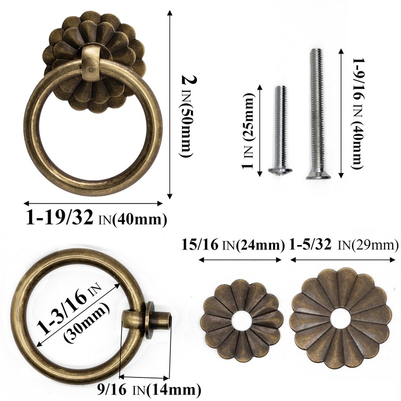 6Pcs Antique Bronze Ring Pulls Vintage Small Ring Pulls with