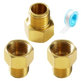 Lyeteung 3 Pieces G1/4 Female Thread to G1/4 Male Thread Water Pipe Hex Bushing Reducer Adapter, Brass Thread Adapter, Brass Reducer with Thread Sealing Tape, for Pipe Connection