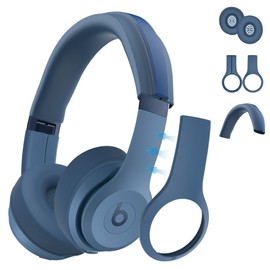 SKRVGOJFG 【3 in 1】 Silicone Case for Beats Solo 4 Headphones, Protective Silicone Covers for Beats Solo 4 Shell/Ear Pad/Headband Cover, Accessories Silicone Skin Protector for Beats Solo 4 -Blue