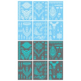 Luminous Temporary Tattoos 6 Sheet Mandala Flower Tattoo Stickers for Women Girls Glow in the Dark White Lace Waterproof Fake Tattoos for Wedding Festival Neck Chest Arm Body Art A7YGHNWST