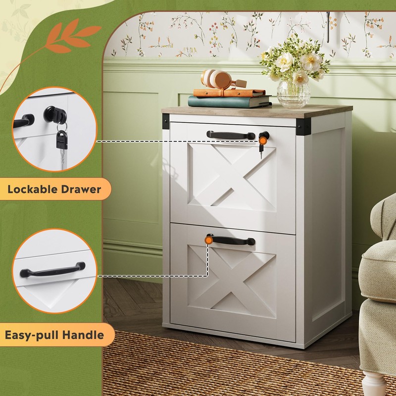 DEVAISE 2 Drawer File Cabinet with Lock, Wood Farmhouse Filing