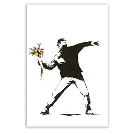Banksy Canvas Pictures, Vertical Art Prints on Canvas, Wall Pictures for Home, Street Art Graffiti Picture (Various Formats) (Flower Launcher, 20 x 30 cm)