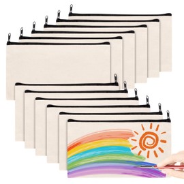 UWOBEFO Pack of 12 DIY Blank Fabric Bags, Pen Bag for Painting, Fabric Bag Pencil Case for Painting, Canvas Pencil Case for Painting, for Crafts, Children's Birthday, Cosmetic Bag, Storage, beige, diy