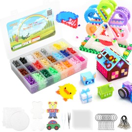 LIHAO 7000PCS 24 Assorted Colors 5MM Mini DIY Fuse Beads Decoration Toys Set Art Craft Toys Iron Papers (Pegboard, Tweezers, Key Rings, Hang Cords)