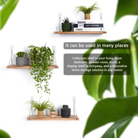 MITIME Floating Shelves Set of 3 Rustic Solid Wood Floating Shelf Wall Storage Shelves for Living Room, Bedroom, Bathroom, Kitchen Laundry, Office,no Drill Shelf(Light Color L+L+L)