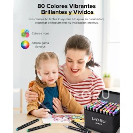 Marcadores 80 Colores Doble Punta Plumones Punta Pincel IFORU