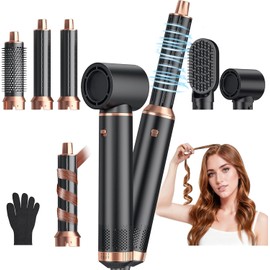 Cepillo Soplador de Pelo 5 en 1Kit Secador de Pelo con Peine de Aire CalienteRizador de Pelo Desmontable Cepillo Alisador Pelo3 Temperatura Ajustable 