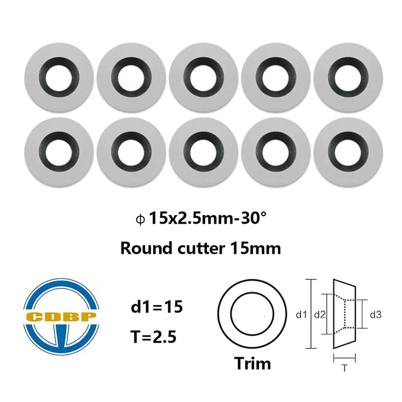CDBP 15mm(3/5 inch) Round Carbide Inserts for Woodturning, R15×2.5mm Indexable