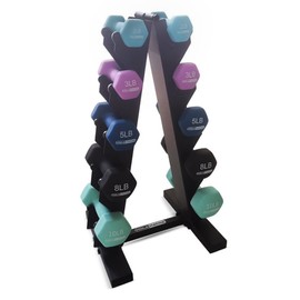 HolaHatha 2, 3, 5, 8, and 10 Pound Neoprene Dumbbell Free Hand Weight Set with Rack, Ideal for Home Exercises to Gain Tone and Definition, Pastel