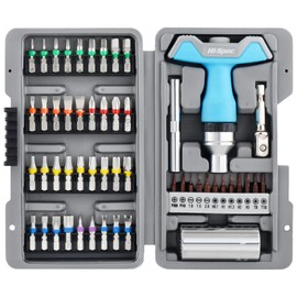 Hi-Spec 52pc Multi Screw Driver Bit Set and Universal Self Adjusting Socket Adaptor Tool. Precision, Torx and Tamperproof Security 1/4 inch Hex Screwdriving Drill Driver Bit Accessories in a Case