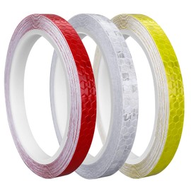Prasacco 3 Rolls Reflective Tape, 10mmx8M High Visibility Safety Warning Tape Security Marking Reflective(White+Red+Yellow)