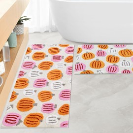 Aldopein Cute Pumpkins Bathroom Runner Rugs Non Slip Washable, Microfiber Tufted Boho Fall Autumn Extra Long Bath Mat, 18’’W x 45’’L Rustic Farmhouse Country Fall Bathroom Runner Aesthetic Decor
