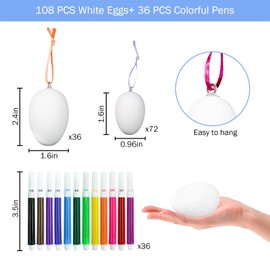 Succwoah 72 Pcs White Easter Eggs with 36 Color Pens, Colorful Hanging Ropes, Paintable Blank Plastic Easter Eggs for Kids Basket Stuffers Craft DIY Easter Toys