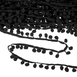 M METERXITY Pom Pom Ball Fringe Trim, 20 Yards 11mm Ball Fringe Trim Ribbon Sewing Accessory for Home Decoration/DIY Crafts/Curtain/Pillow [Black]