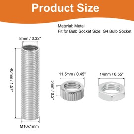 MECCANIXITY G4 Lamp Hardware Fixtures Kit, M10x40mm Thread Lamp Pipe Nipple with Hex Nuts Socket Caps Fit for G4 Bulb Light Socket, Pack of 10