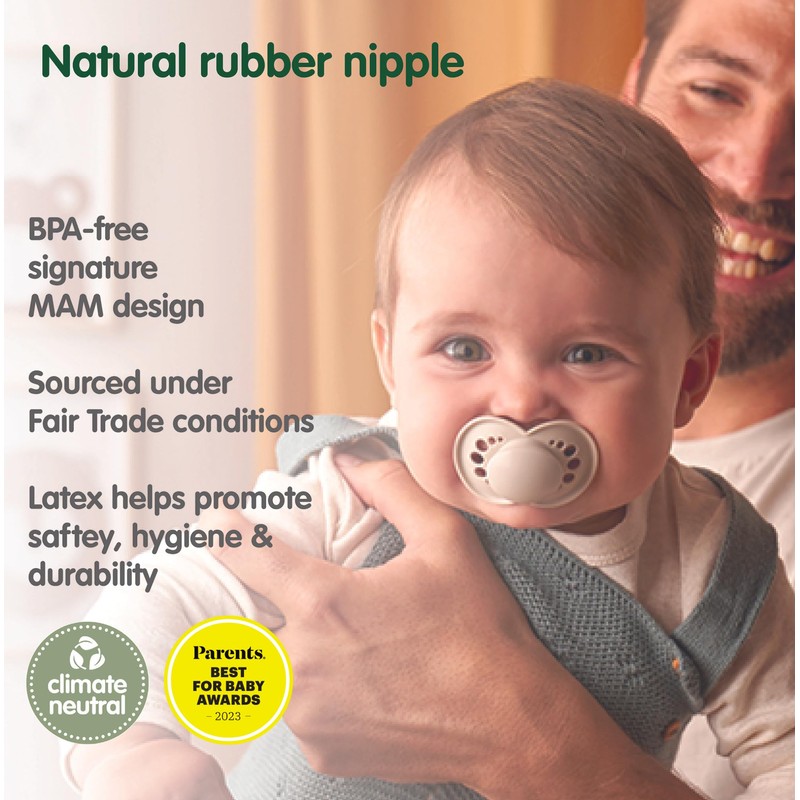 MAM Original Latex Pacifiers, Binky Pacifier for 0-6 Months, Natural