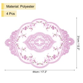 sourcing map 4Pack Retro Lace Placemat 12x17-in Oval Embroidered Table Place Mats French Crochet Doilies Coasters Cup Mat for Home Wedding, Purple