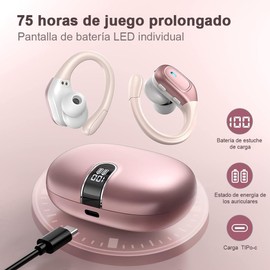 Audífonos Inalámbricos Deportivos, 75H Auriculares Bluetooth 5.3 HiFi Estéreo con HD Micró, ENC Cancelacion Ruido, Dual LED Pantalla, IPX7 Impermeable Auriculares Inalambricos para Running (Rosa)