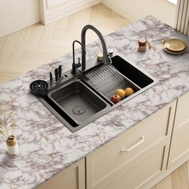 Abyssaly Marble Contact Paper Brown Peel and Stick Countertops Waterproof Glossy Granite Wallpaper Self Adhesive Vinyl Roll Countertop Wrap Easy Peel & Stick for Kitchen Bathroom, 17.7" × 196.8"