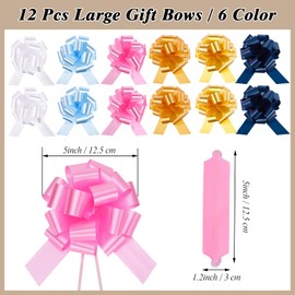 woric 12 PCS Clear Cellophane Gift Bags 16x24 Inch Easter Cellophane Wrap with 12 Pull Bows for Baby Shower Mothers Day Graduation Gifts Baskets Birthday 2.5 Mil Thick
